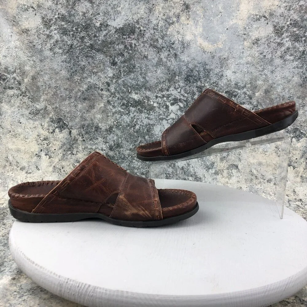 Ocean Pacific Men's Size 9 Karma Brown Leather Open Toe Slip On Sandals BRAZIL